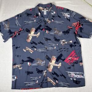 Vintage Kalaheo Hawaiian Shirt Men’s XL Biplanes Triplanes USA Gray